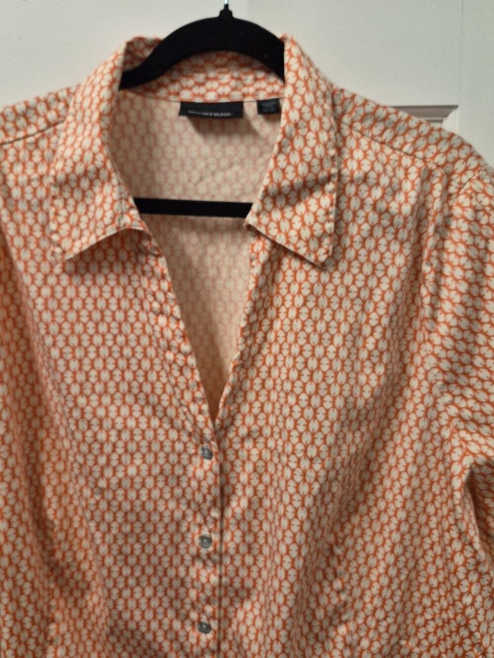 Avenue Stretch Cotton Blouse Size 26 (4X) Peach and Cream Short Sleeve - Picture 3 of 8